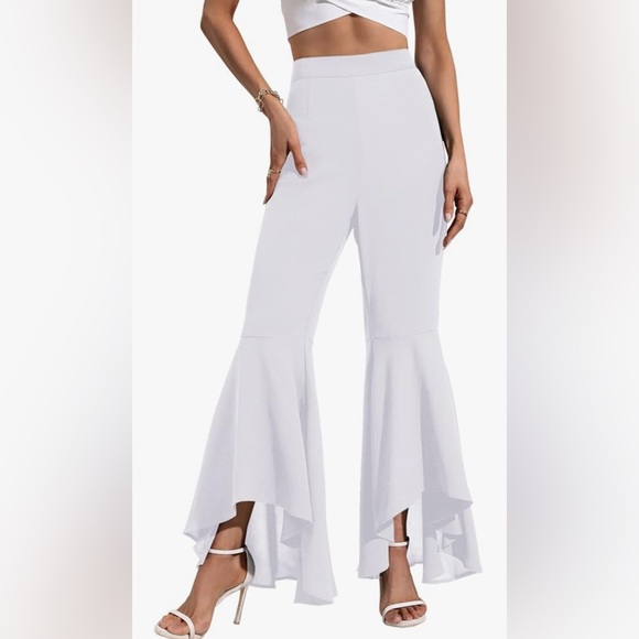 Women's Bell Bottom Pants High Waisted Long Stretchy Comfy High Low Hem Flared - Picture 10 of 11